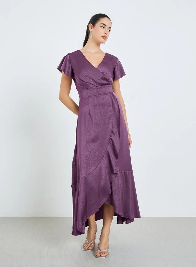 Styli Women Purple Ruffled Hem Wrap Maxi Dress